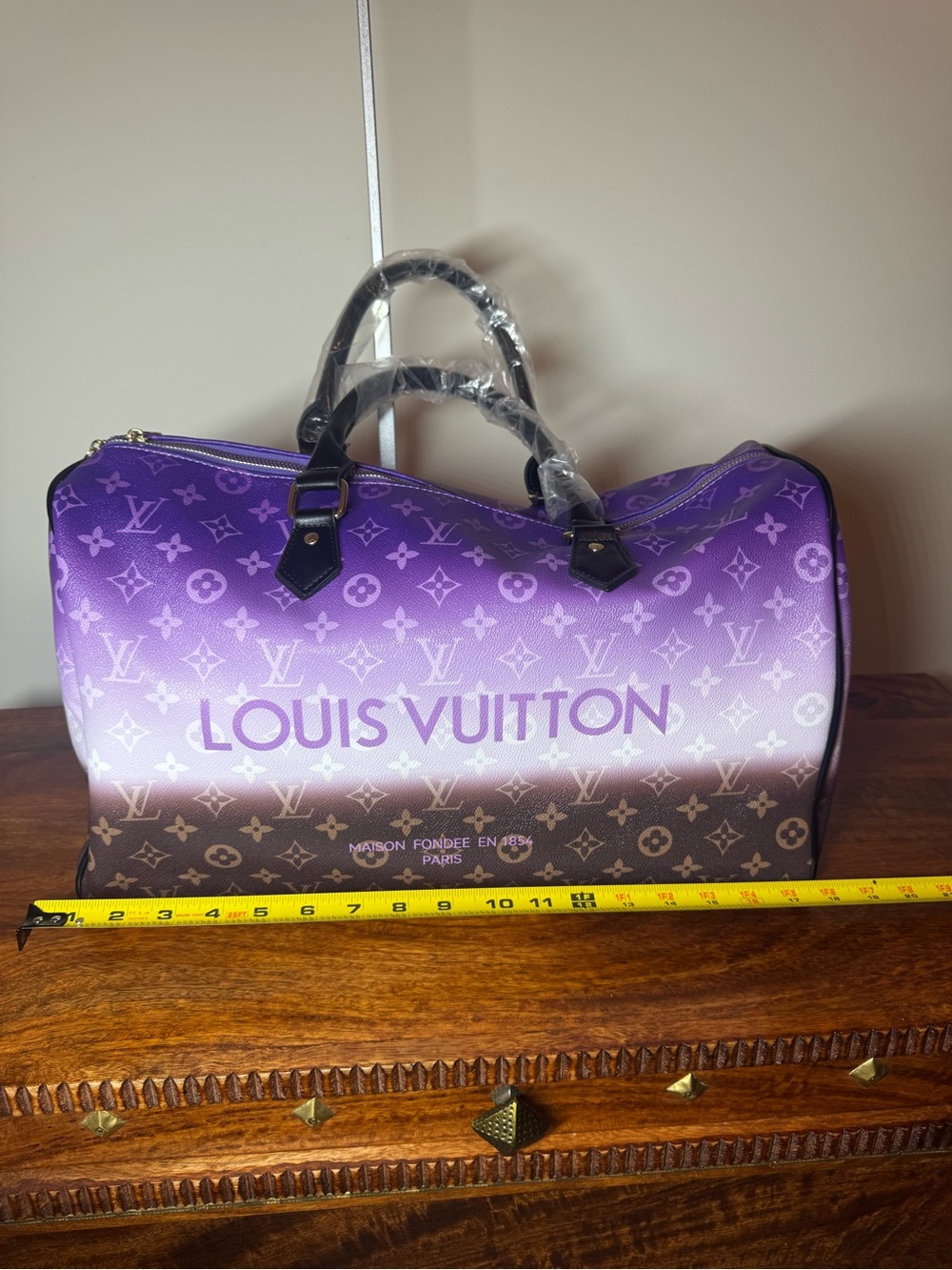 Purple and Brown Duffel Bag. No Brand.